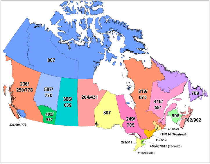 Canadian Area Code Map